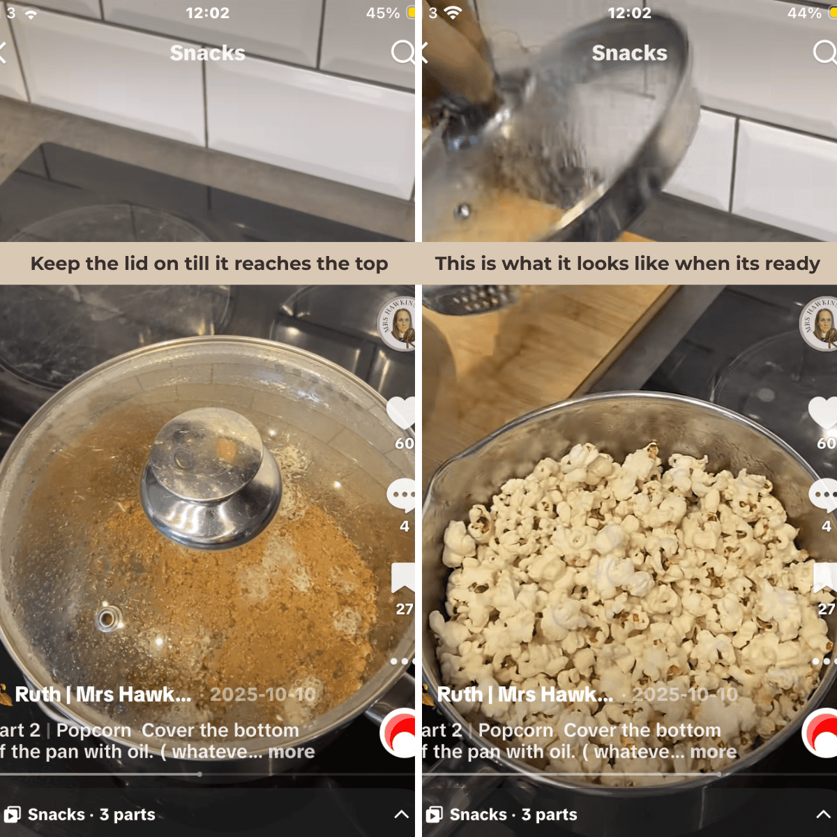 What popcorn looks like when it is ready when making at home with kernels
